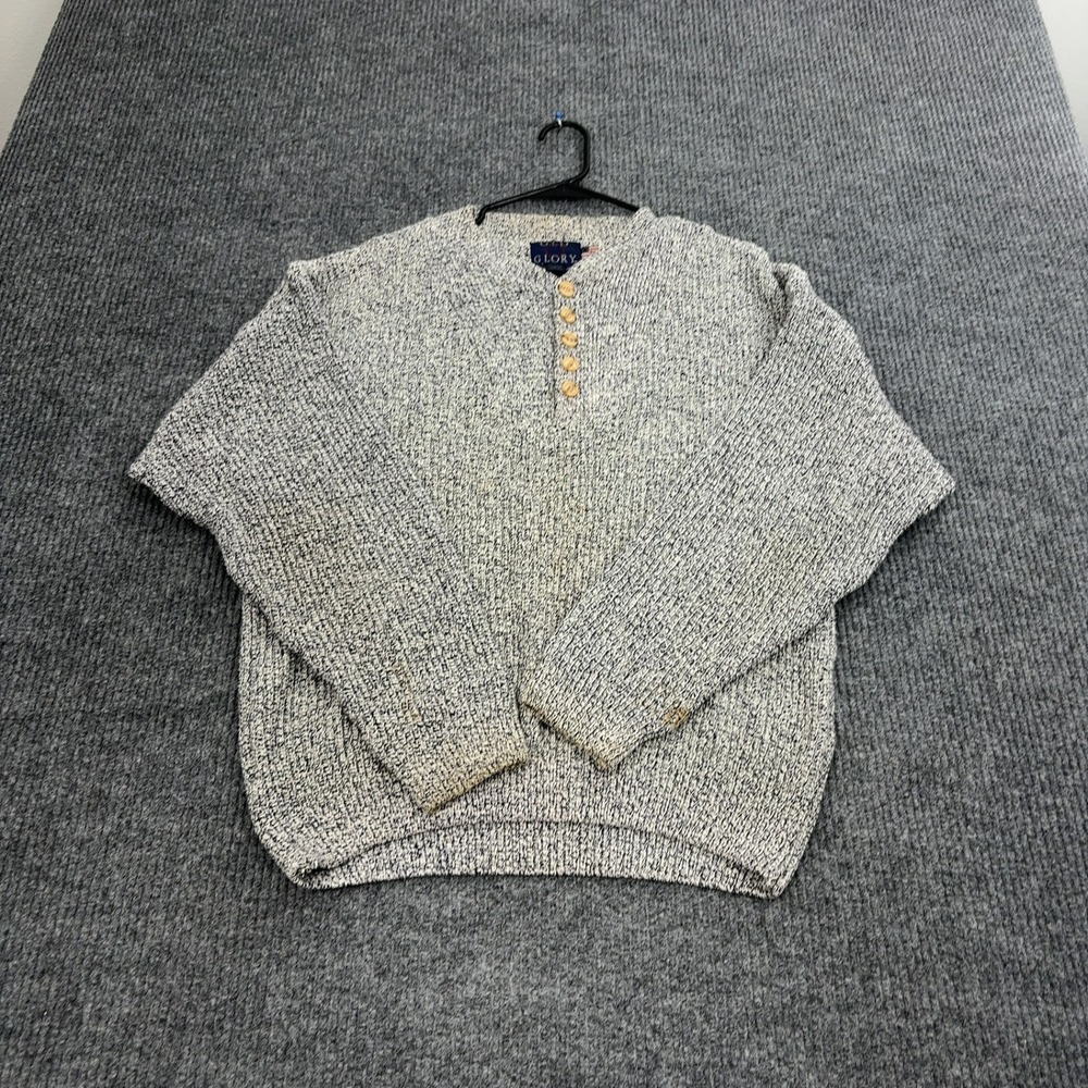 Old Glory Sweater Mens L White Black 100% Cotton Henley Knit Pullover‎ Casual